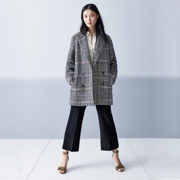 Theory graphic tweed double breasted wool blend coat - Picture 1 of 7